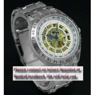   Skeleton Dial Mens Automatic Self winding Mechanical Watch Gift  