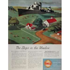  1946 Ad Shell Research Turbo Oil Battleship Farm Field 