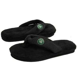  Boston Celtics Ladies Black Plush Thong Flip Flop Slippers 