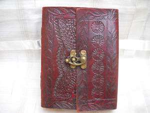 Leather Journal leather Diary with brass lock handmade embossed design 