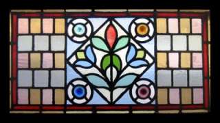 BEAUTIFUL VICTORIAN RONDELS STAINED GLASS WINDOW  