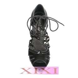 WOMAN SHOES BLACK PATENT LEATHER STRAPPY PLATFORM STILETTO HIGH HEEL 