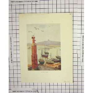   COLOUR PRINT VIEW ST. MARYS POOL FISHING BOATS BIRDS: Home & Kitchen