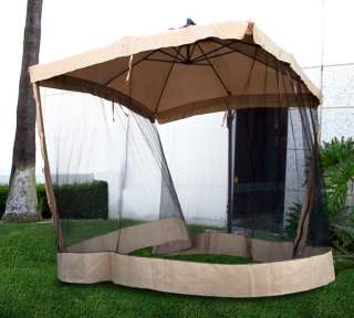 New Deluxe 10 Outdoor Patio Hanging Offset Umbrella w/Mesh Beige Sun 