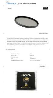 HOYA 72mm CIR PL Circular Polarizer HD Filter PL CIR 72  