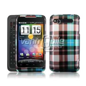 VMG HTC Merge   Turquoise Plaid Design Hard 2 Pc Snap On Plastic Case 