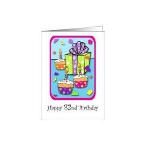 82 Years Old Lit Candle Cupcake & Gift Birthday Card Card 