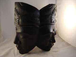 15 Hand Carved Wooden 3 Face Bali Mask   Black Trinity  