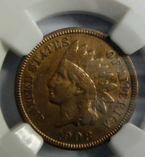 1908 S INDIAN ONE CENT NGC XF CLEANED, NOT WHIZZED  