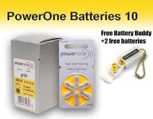 PowerOne Hearing Aid Batteries Size 10 + Free Battery Buddy  