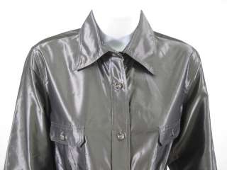 AEVE Gray Silk Metallic Button Down Shirt Top Sz 8  