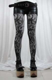 T04 FRENCH GOTHIC LACE Black Stockings Tights Pantyhose  