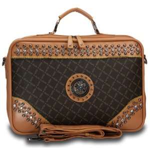  Designer inspired studded 2 tone briefcase w/ silver lion 