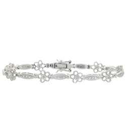   Silver Diamond Accent Milligrain Flower Bracelet  