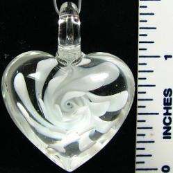 Murano Glass Clear and White Flower Heart Pendant  