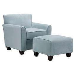 Park Ave Hand tied Sky Blue Accent Chair and Ottoman  Overstock
