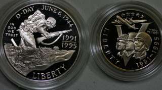 1993 World War II 50th Anniversary 2 Coin US Mint Set Proof Silver 