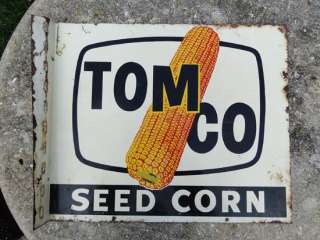 Vintage Tomco Seed Corn Flange Sign Farm Barn Antique Store Steel 
