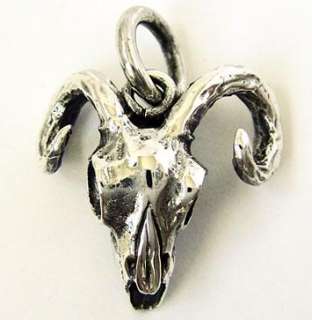 RAM SKULL ARIES SOLID STERLING 925 SILVER CHARM PENDANT  