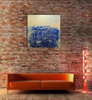 Huge Modern Metallic Blue White Abstract Painting by Anna K  