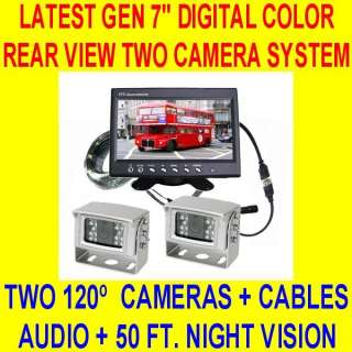 TWO CAMERA 7 REAR VIEW BACKUP SYSTEM TRUCK TRAILER RV  