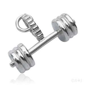 WEIGHTLIFTER BARBELL Sterling Silver Charm Pendant BAR BELL WEIGHT 