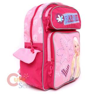 Barbie School Backpack Book 16 Large Bag  Pink Flowers w/Water Bottle 