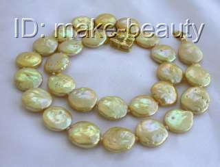 stunning big 14mm gold round coin freshwater cultured pearl necklace 