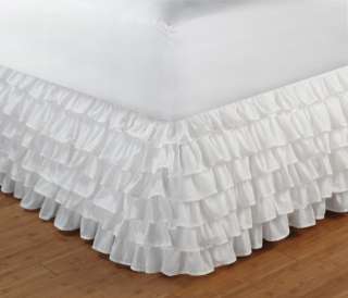 MULTI RUFFLE King Bedskirt/Dust ruffle White Layered Princess Bed 