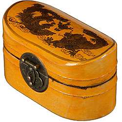 Yellow Leather Chinese Dragon Storage Box  Overstock