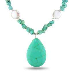 Sterling Silver Turquoise and White Freshwater Pearl Necklace (12 15 