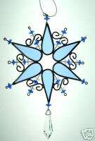 Blue SnowFlake with crystal stained glass sun catcher  