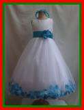 NEW WHITE ROYAL BLUE RECITAL PAGEANT FLOWER GIRL DRESS  