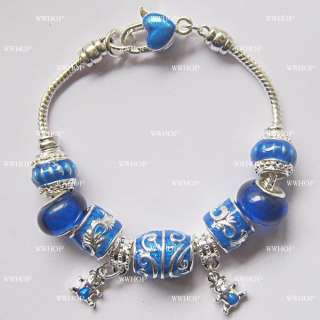 European Style Charms Bracelets Blue Enamel Beads cp056  