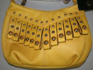 Makowsky Glove Leather Zip Top Crossbody Bag w/Fringe Detail  