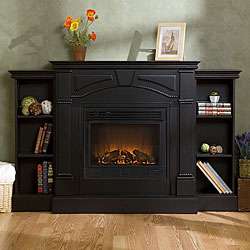 Macon Black Electric Fireplace with Bookcases  