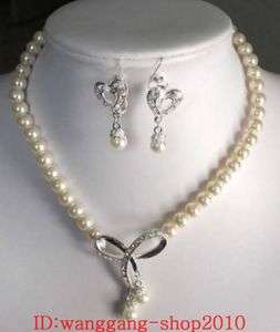   Freshwater white Pearl Wedding jewelry necklace & earring Set  