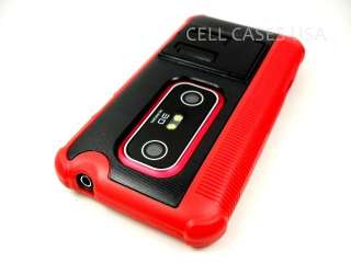 HTC EVO 3D 4G RED BLACK FUSION SOFT COVER CASE STAND  