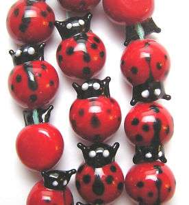 Red Black White Large Lady Bug Lampworked Glass Beads 4  