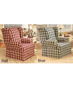 Brighton Check Washable Wing Chair Slipcover  