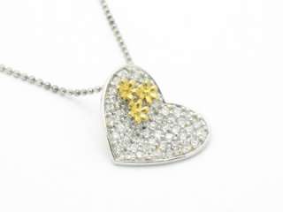 18K GOLD PLATINUM SILVER DIAMOND SET HEART PENDANT NIB  
