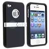 DELUXE BLACK CASE STAND COVER W/CHROME for iPhone 4 4S 4G 4GS 4G 