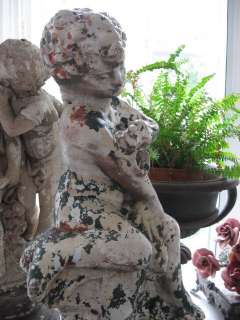   Salvaged Cement GARDEN FOUNTAIN STATUE Adorable CHILD Chippy Patina