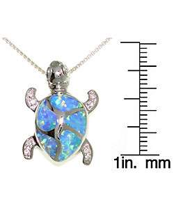 Sterling Silver Opal Cubic Zirconia Turtle Necklace  