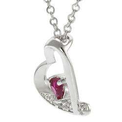   Silver Red and White Cubic Zirconia Heart Necklace  Overstock