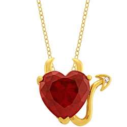 14k Yellow Gold Overlay Red CZ Devil Heart Necklace  Overstock