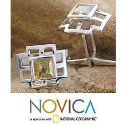 Citrine and Silver Sun Tower Cuff Links (India)  