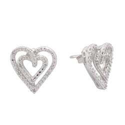 Sterling Silver Diamond Accent Double Heart Earrings  Overstock
