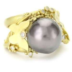   18 Karat Gold Tahiti Pearl and Diamond Ring, Size 6 Jewelry
