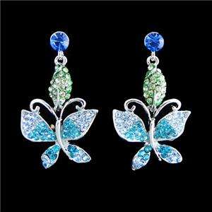Butterfly 3 Rose Earring Necklace Set Swarovski Crystal  